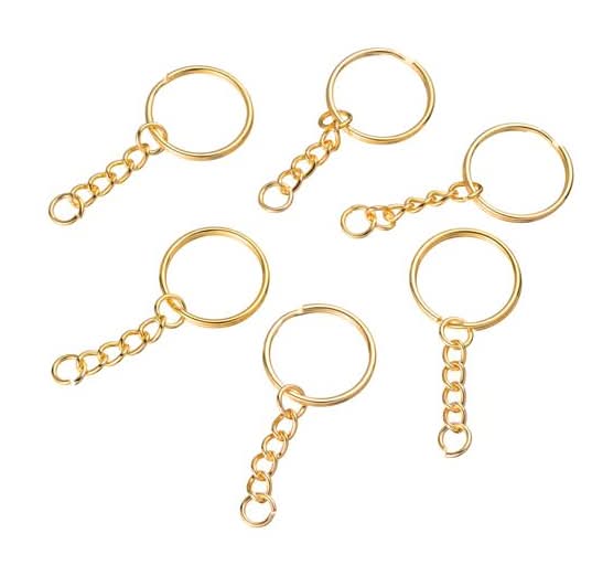 Bead Landing Split Key Rings, 25 mm, Gold (50 ct)
