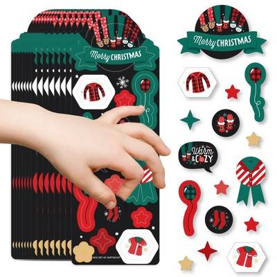 Big Dot of Happiness Christmas Pajamas - Holiday Plaid PJ Party Favor Kids Stickers - 16 Sheets - 256 Stickers