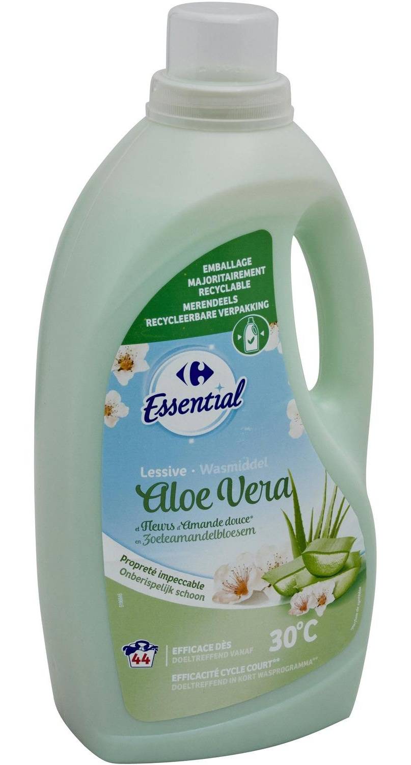 Carrefour Essential - Lessive liquide 44 lavages, aloe vera-fleurs d'amande douce (1,98L)