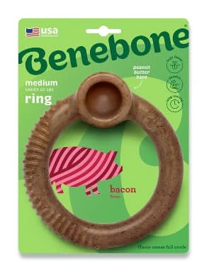 Benebone Ring Dog Chew Toy, Bacon, M, Brown