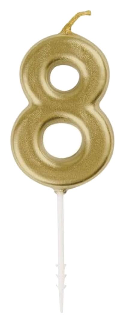 321 Party! Mini Gold Number 8 Birthday Candle