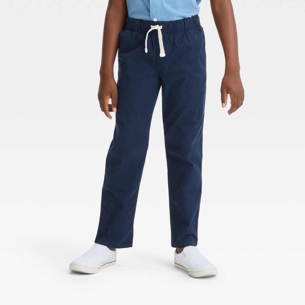 Cat & Jack Boys Straight Fit Woven Pull-On Pants, 16, Navy Blue