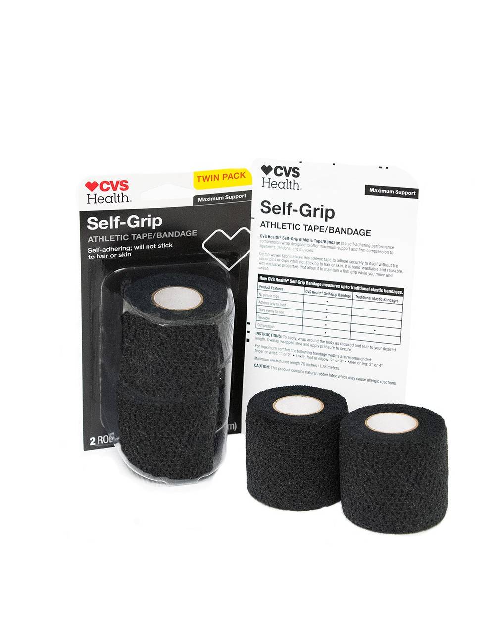 CVS Health Self-Grip Athltic Tape / Bandage, Black, 2 CT