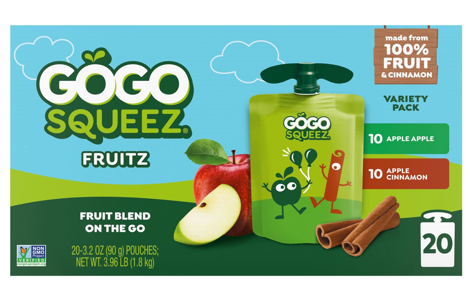 GoGo squeeZ Fruit on the Go Sauce, Apple & Applecinnamon (3.2 oz, 20 ct)