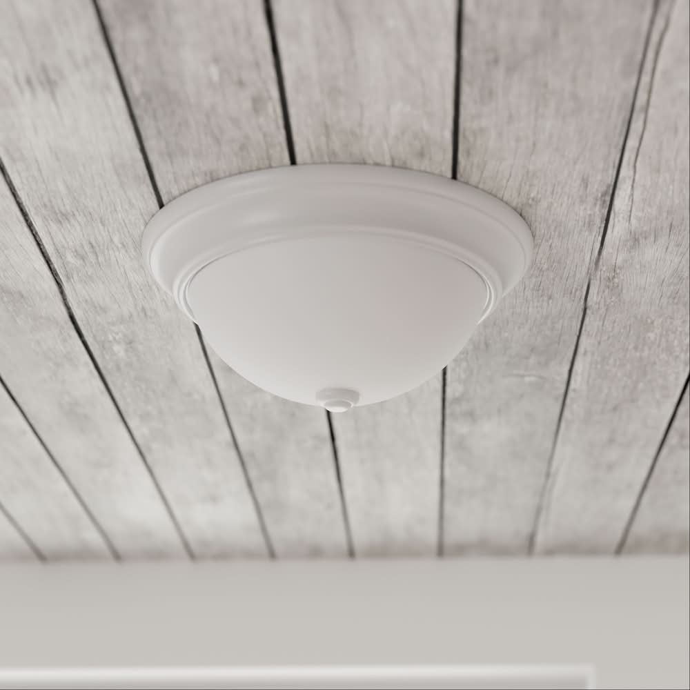 Project Source 13-in White Indoor 2 -Light Flush Mount Light with Alabaster Glass