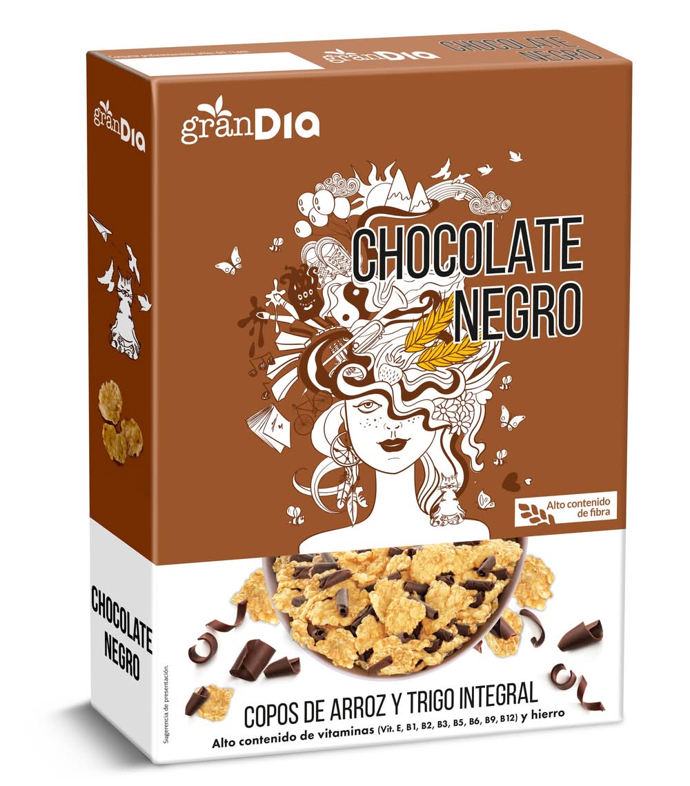 Cereales Copos De Trigo, Arroz Y Cebada Con Chocolate Negro Gran Dia Caja 300 G