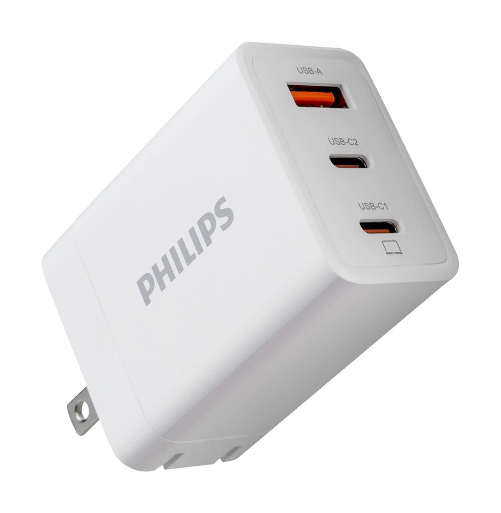 Philips 3 Port Fast Charging Wall Charger With Usb-A & Usb-C 65 Watts, White