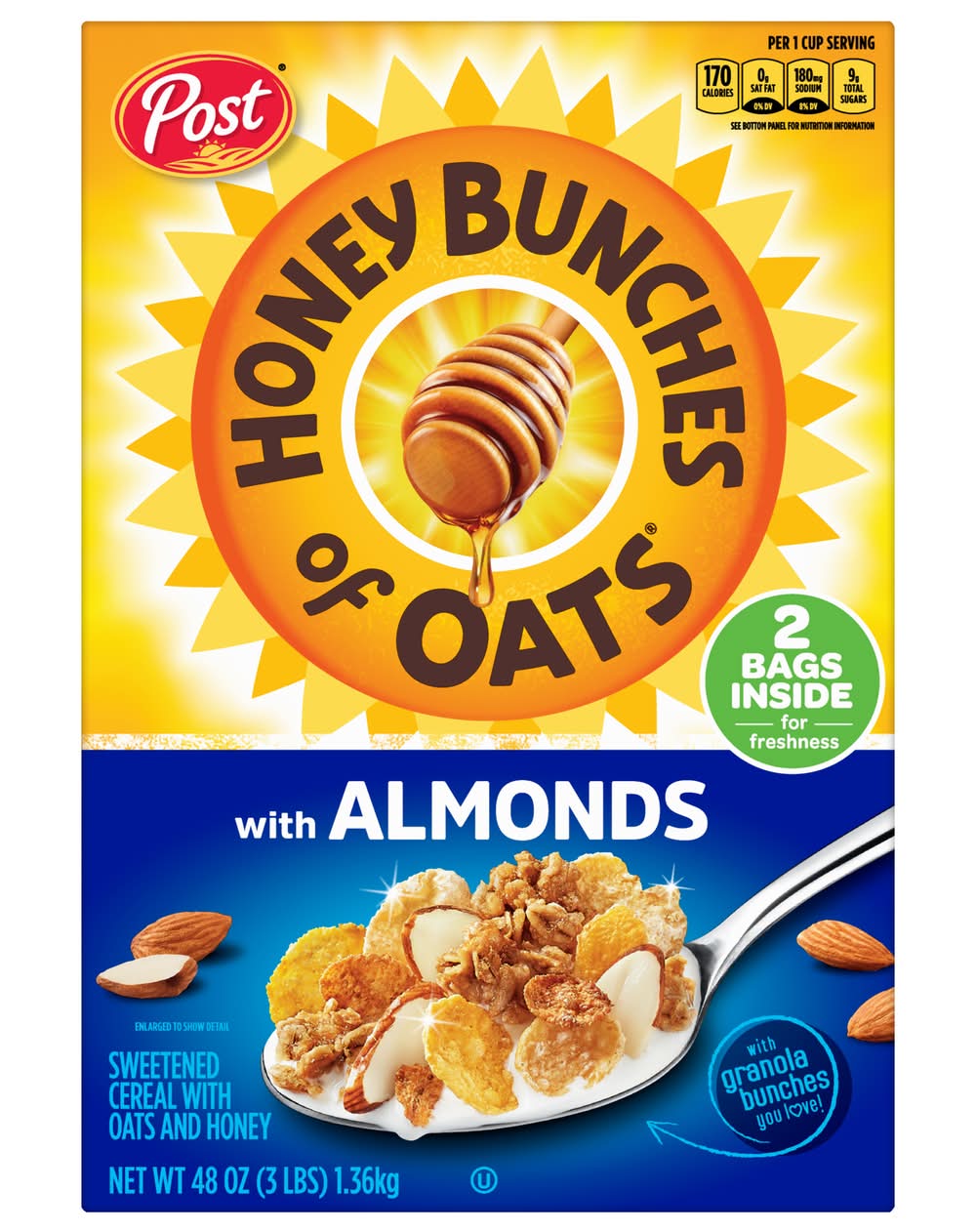 Honey Bunches Of Oats Cereal With Almonds (48 oz, 2 ct)
