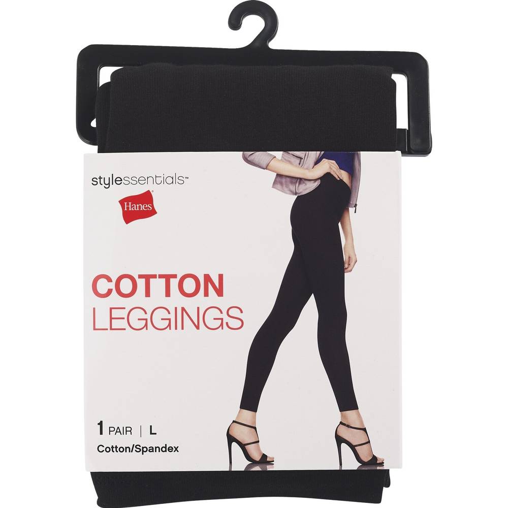 Style Essentials by Hanes Cotton Leggings, Black, L