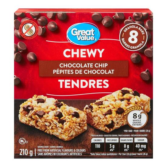 Great Value Chewy Chocolate Chip Granola Bars (8 units, 210 g)