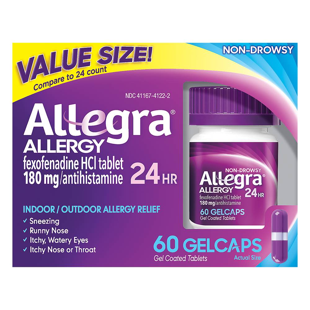 Allegra 24 Hr Allergy Relief Fexofenadine Hci 180 mg (60 gelcaps)