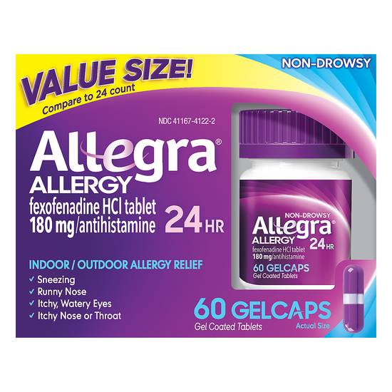 Allegra 24 Hr Allergy Relief Fexofenadine Hci 180 mg (60 gelcaps)