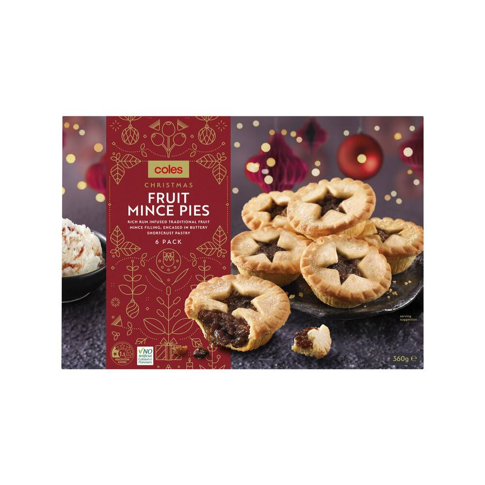 Coles Christmas Star Top Fruit Mince Pies 6 ct