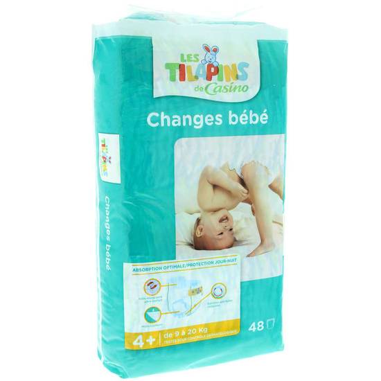 Couche bébé - Change bébé - Taille 4+ - Maxi + - 9 à 20kg x48 LES TILAPINS