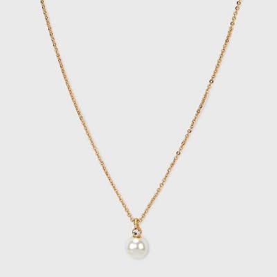 A New Day Glass Pearl Pendant With Cubic Zirconia Chain Necklace