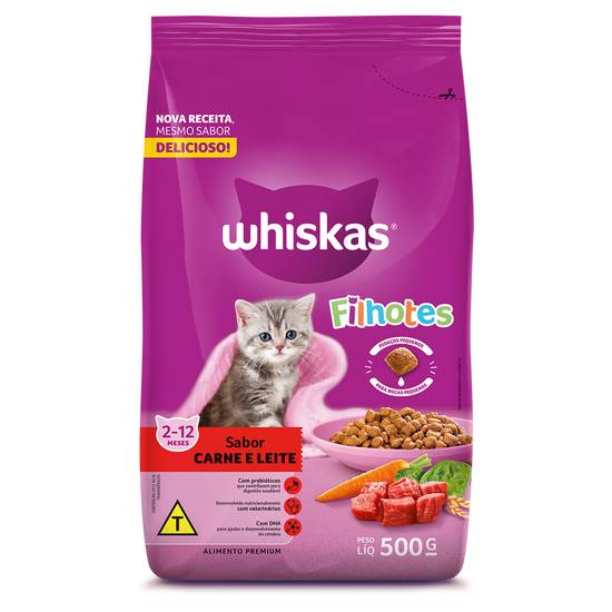 Whiskas ração para gatos filhotes sabor carne e leite (500g)