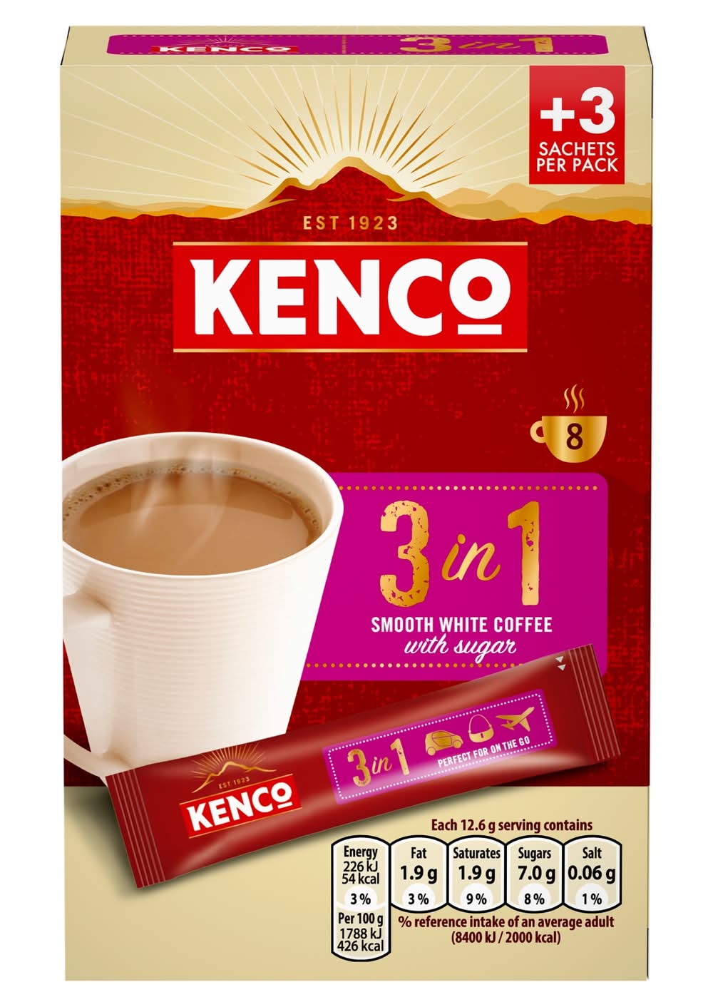 Kenco 3 In 1 Smooth White Coffee With Sugar 8 Sachets 108g