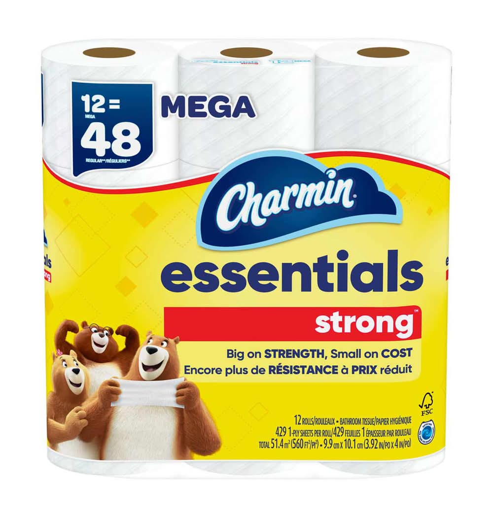 Charmin Essentials Strong Toilet Paper 429 Sheets Per Mega Roll 12 Ct