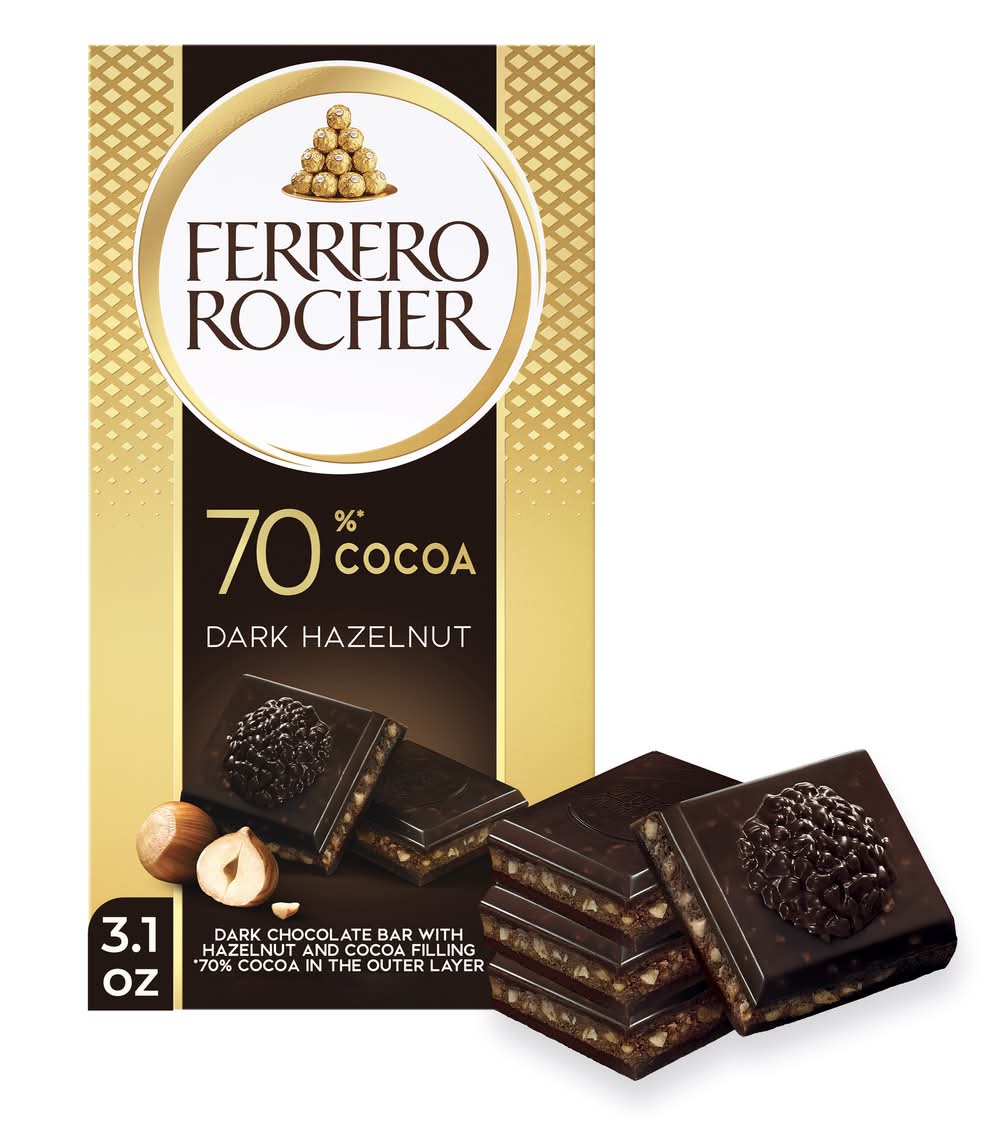 Ferrero Rocher 70% Cocoa Dark Chocolate Bar, Dark Hazelnut (3.1 oz)