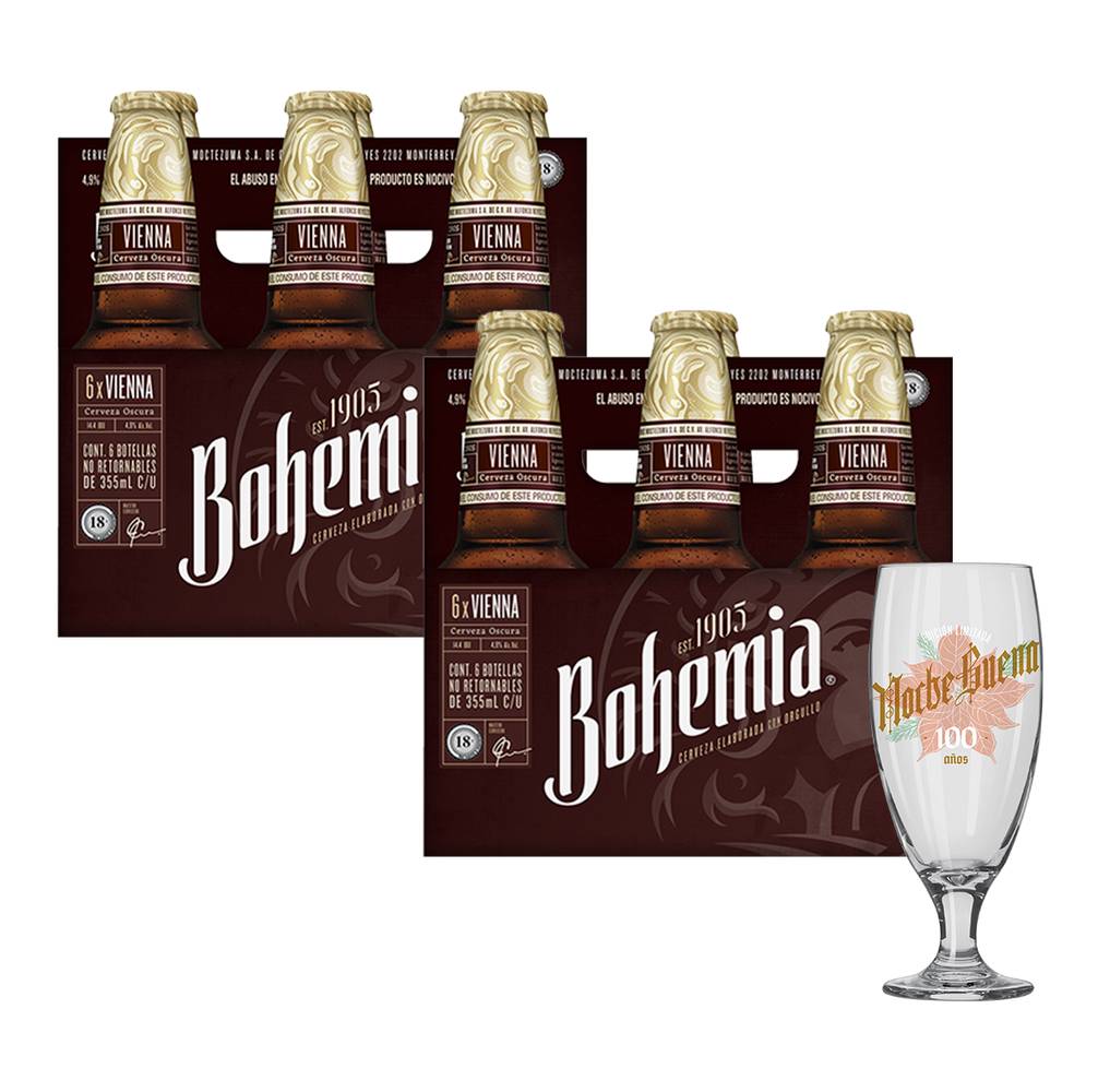 Combo Bohemia Cerveza Vienna - Obscura Botella Six Pack 355 ml + Copa