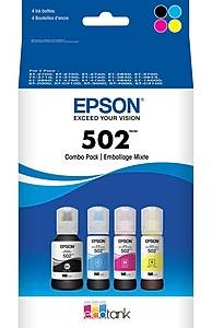 Epson T502 Black/Cyan/Magenta/Yellow Ultra High Yield Ink Cartridge Refill, 4/Pack (T502120-BCS)