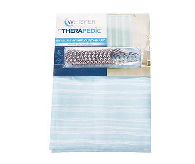 Therapedic Teal & White Textured Stripe Shower Curtain Set