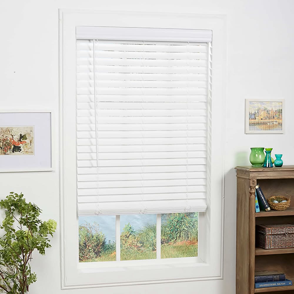allen + roth Trim at Home 2-in Slat Width 35-in x 72-in Cordless White Faux Wood Room Darkening Horizontal Blinds