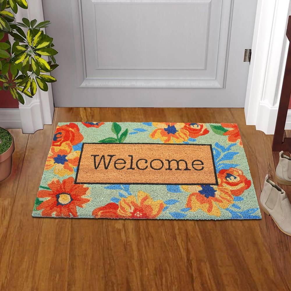 Style Selections 2-ft x 2-ft Natural Coir/Latex Rectangular Indoor or Outdoor Decorative Spring Door Mat | WG-1830-FLRLWEL