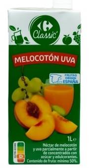Néctar de melocotón y uva Carrefour Classic brik 1 l.