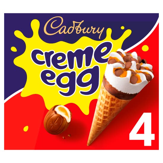 Cadbury Vanilla - Milk Chocolate, Biscuit Cone Creme Egg Fondant Sauce With Ice Cream (4 pack)