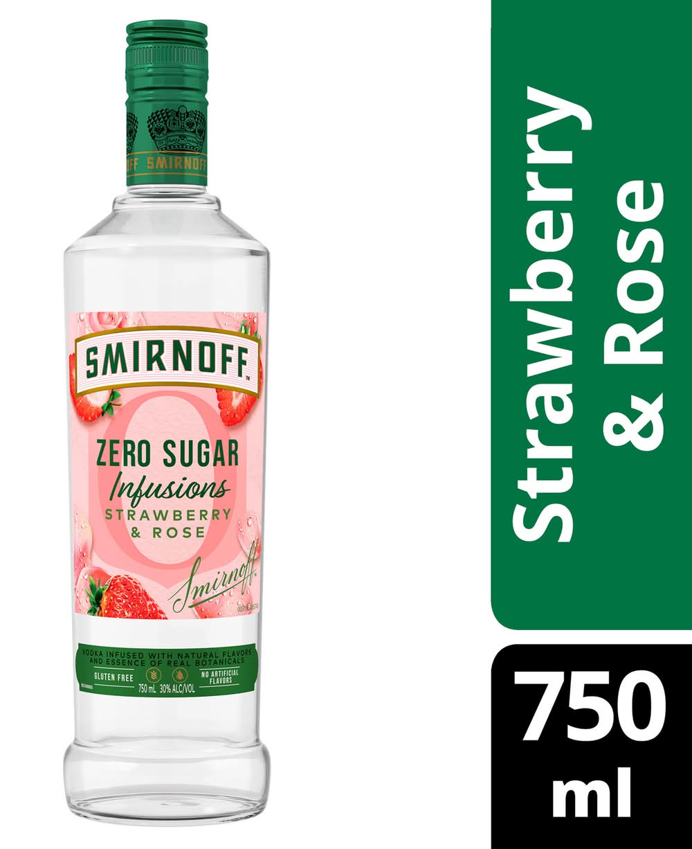 Smirnoff Zero Sugar Infusions Vodka, Strawberry-Rose (750 ml)