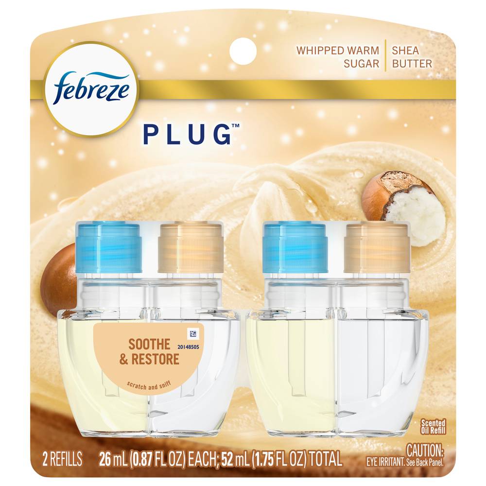 Febreze Soothe and Restore Plug Dual Refill Air Freshener, Whipped Warm Sugar - Shea Butter (0.87 fl oz, 2 ct)