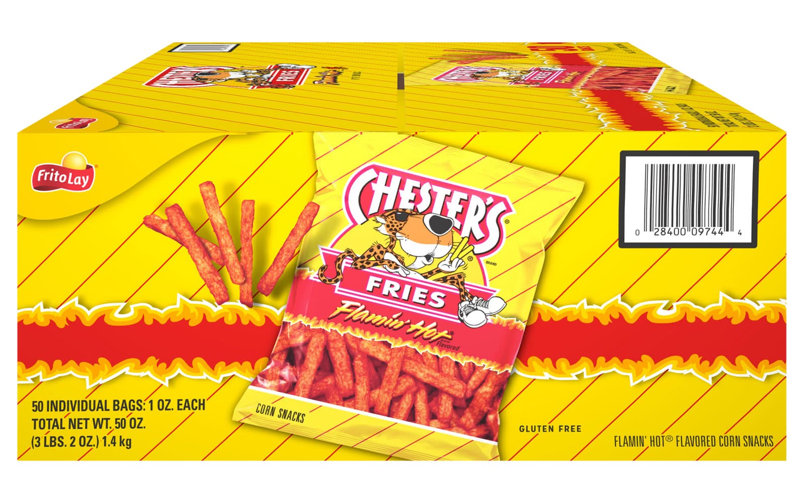 Chester's Fries Corn Snacks, Flamin Hot (50 x 1 oz)