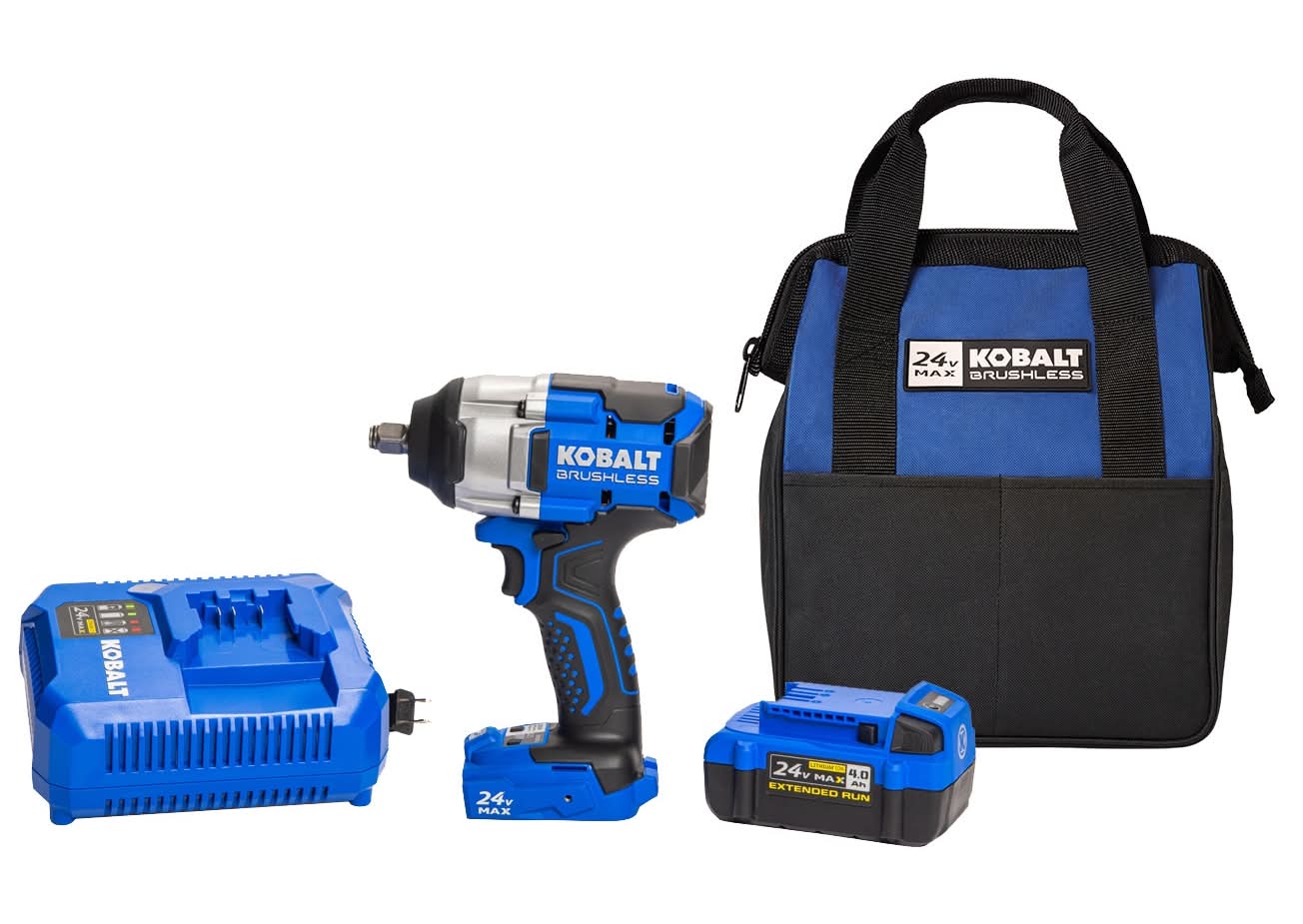 Kobalt 24-volt Variable Speed Brushless 1/2-in Drive Cordless Impact Wrench ( Battery Included ) | KIW 4024A-03