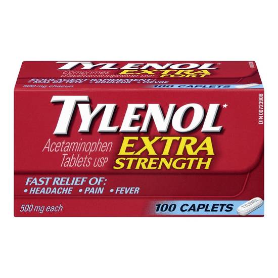 Tylenol Extra Strength Acetaminophen Caplets 500 mg (100 units)