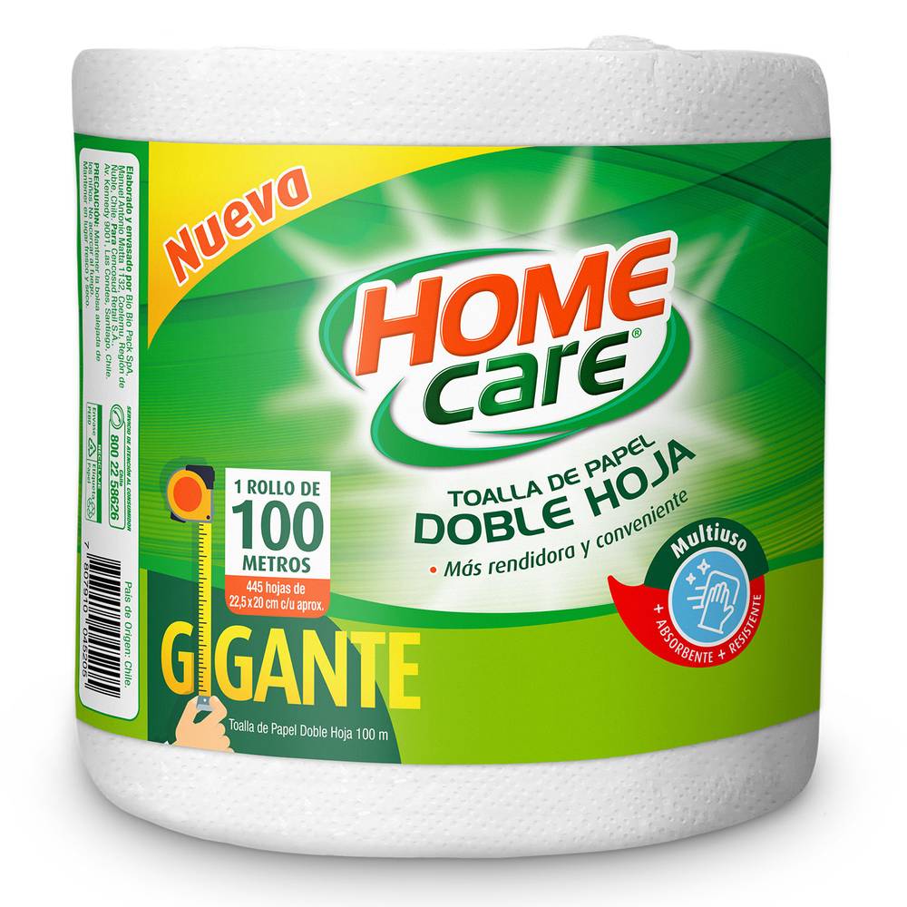 Home care toalla de papel doble hoja 100 m