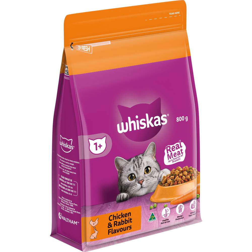 Whiskas Adult Dry Cat Food, Chicken-Rabbit (800g)