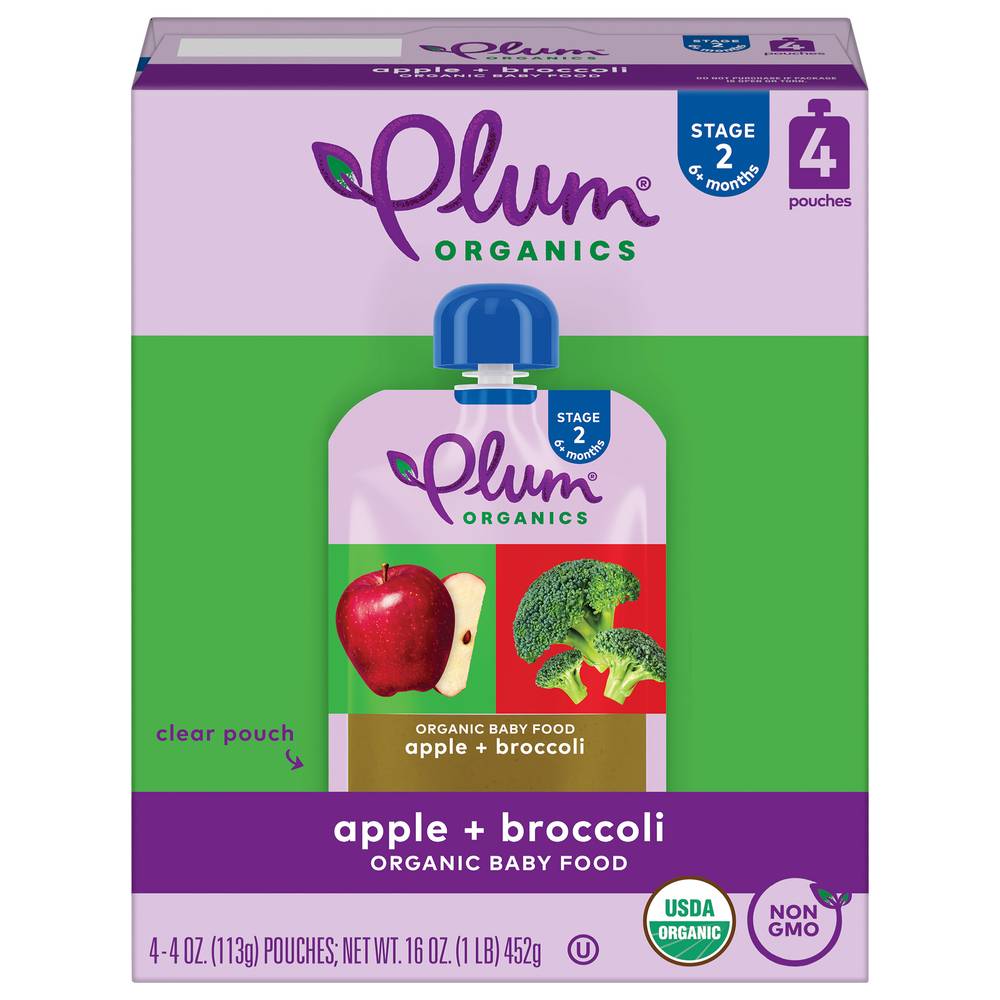 Plum Organics Stage 2 Organic Baby Food, Apple & Broccoli (4 ounce pouch (pack of 4))