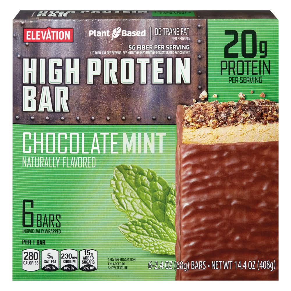 Elevation High Protein Bars, Chocolate Mint (6 x 2.4 oz)