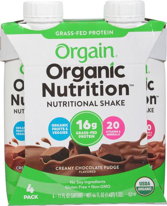 Orgain Organic Creamy Chocolate Fudge Nutritional Shake (4 pack, 11 fl oz)