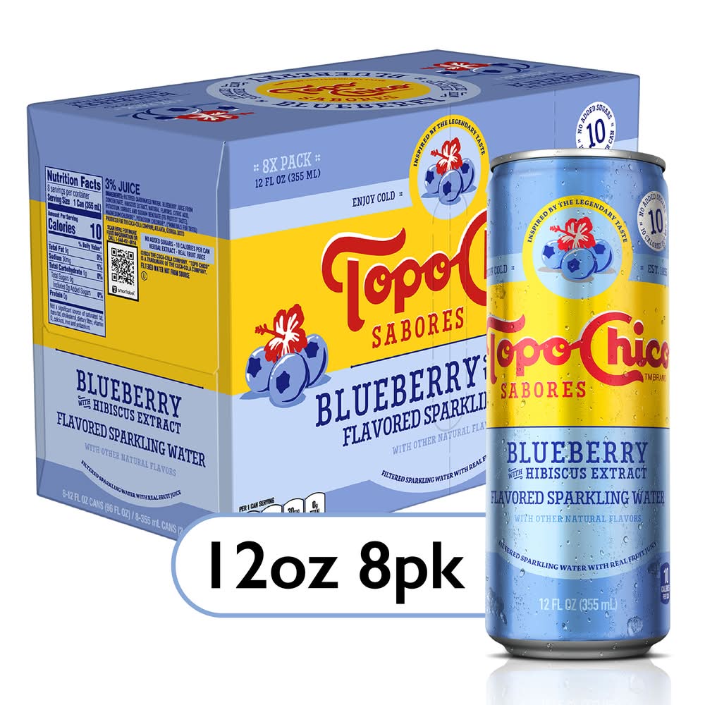 Topo Chico Sabores Flavored Sparkling Water, Blueberry (8 x 12 fl oz)