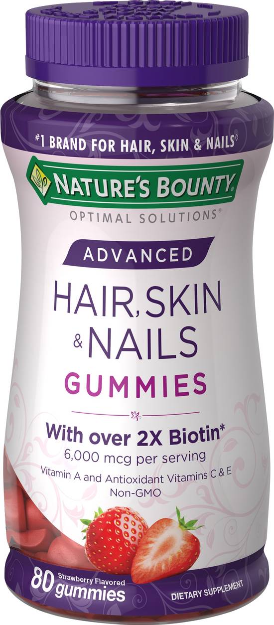 Nature's Bounty Advanced Hair, Skin and Nails Gummies, 6000mcg Biotin, Non-GMO Gummies, 80 CT