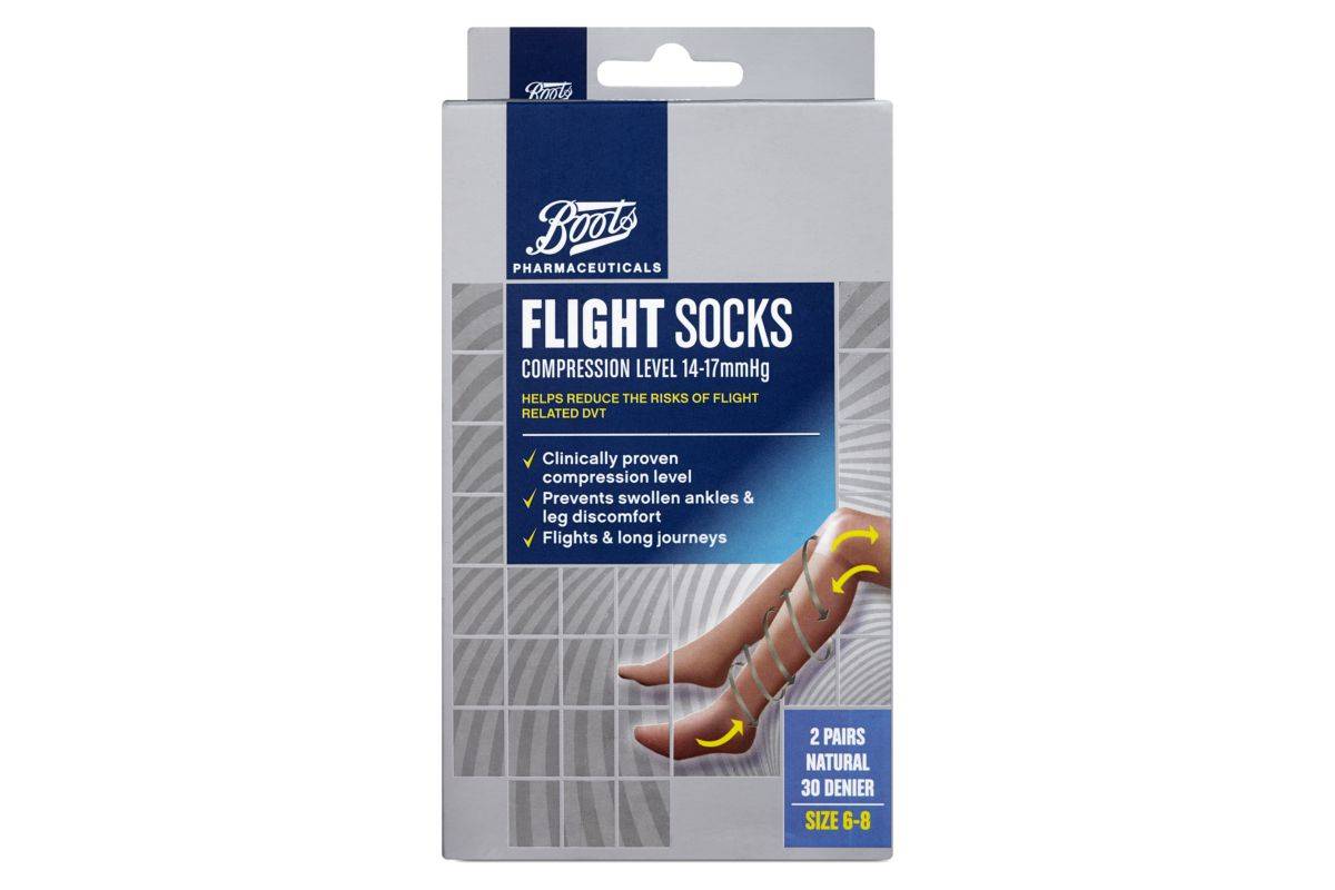 Boots Knee Highs Flight Socks 14-17mmHg Size 6-8 (2 Pairs)