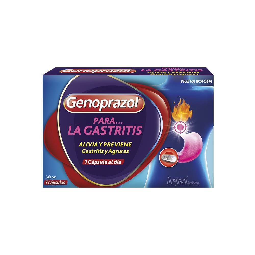 Genomma lab  genoprazol omeprazol cápsulas 20 mg (caja 7 piezas)