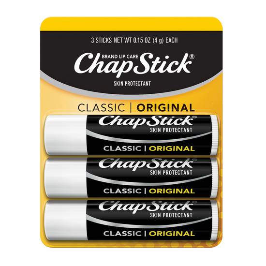 ChapStick Classic (Regular Flavor, 0.15 Ounce, 3 Sticks) Lip Balm Tube, Skin Protectant, Lip Care