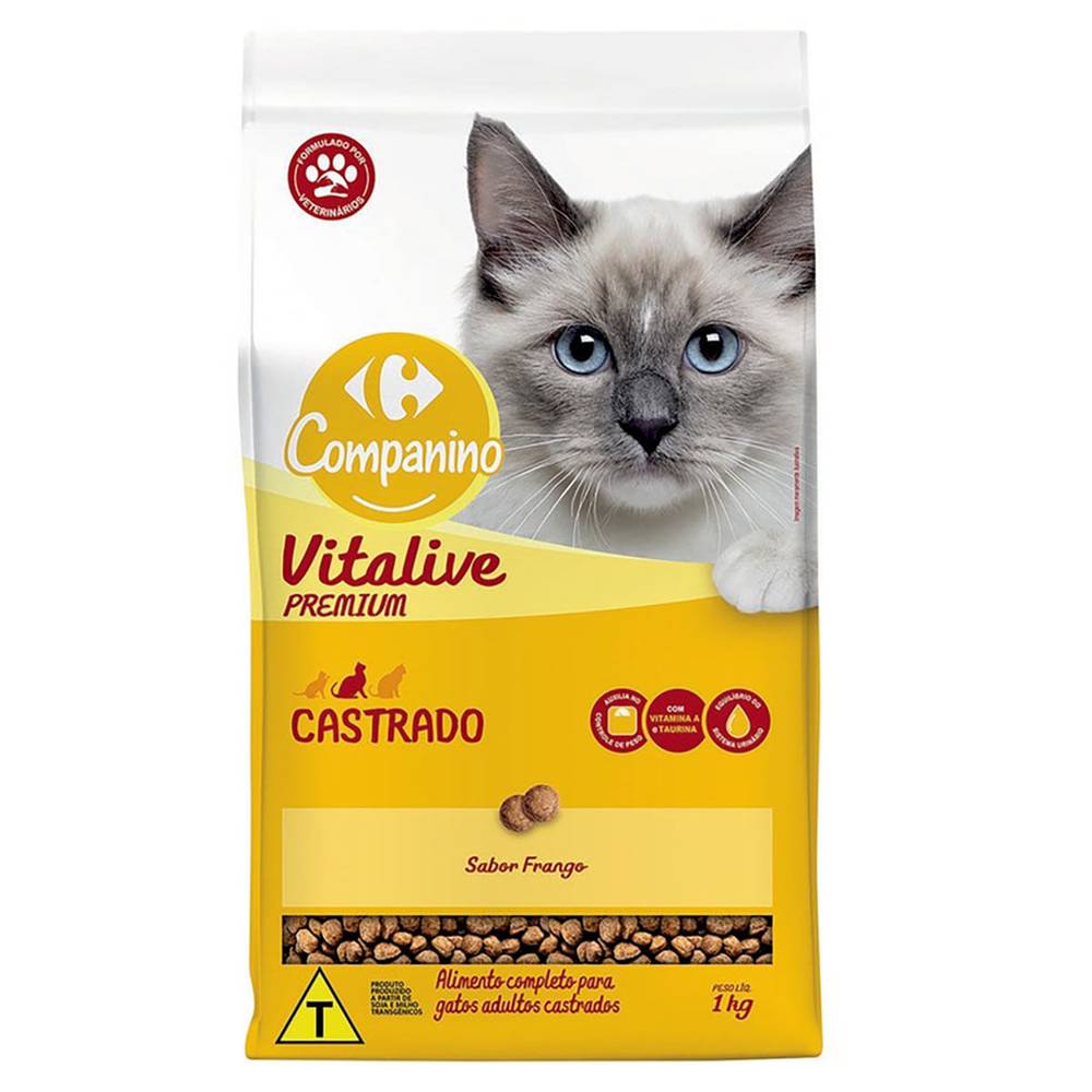 Ração seca para gatos castrados vitalive sabor frango (1kg)