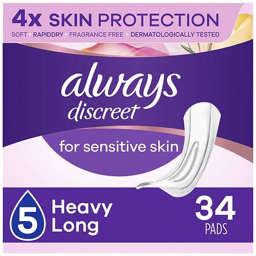 Always Discreet Incontinence Sensitive Pads, Heavy Long Absorbency - 34.0 ea