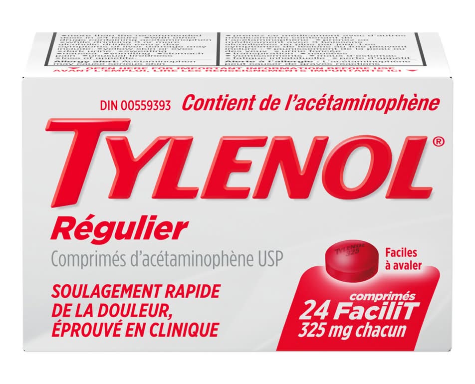 Tylenol comprimés d'acétaminophène à concentration régulière 325 mg - regular strength acetaminophen tablets 325 mg (24 unités)