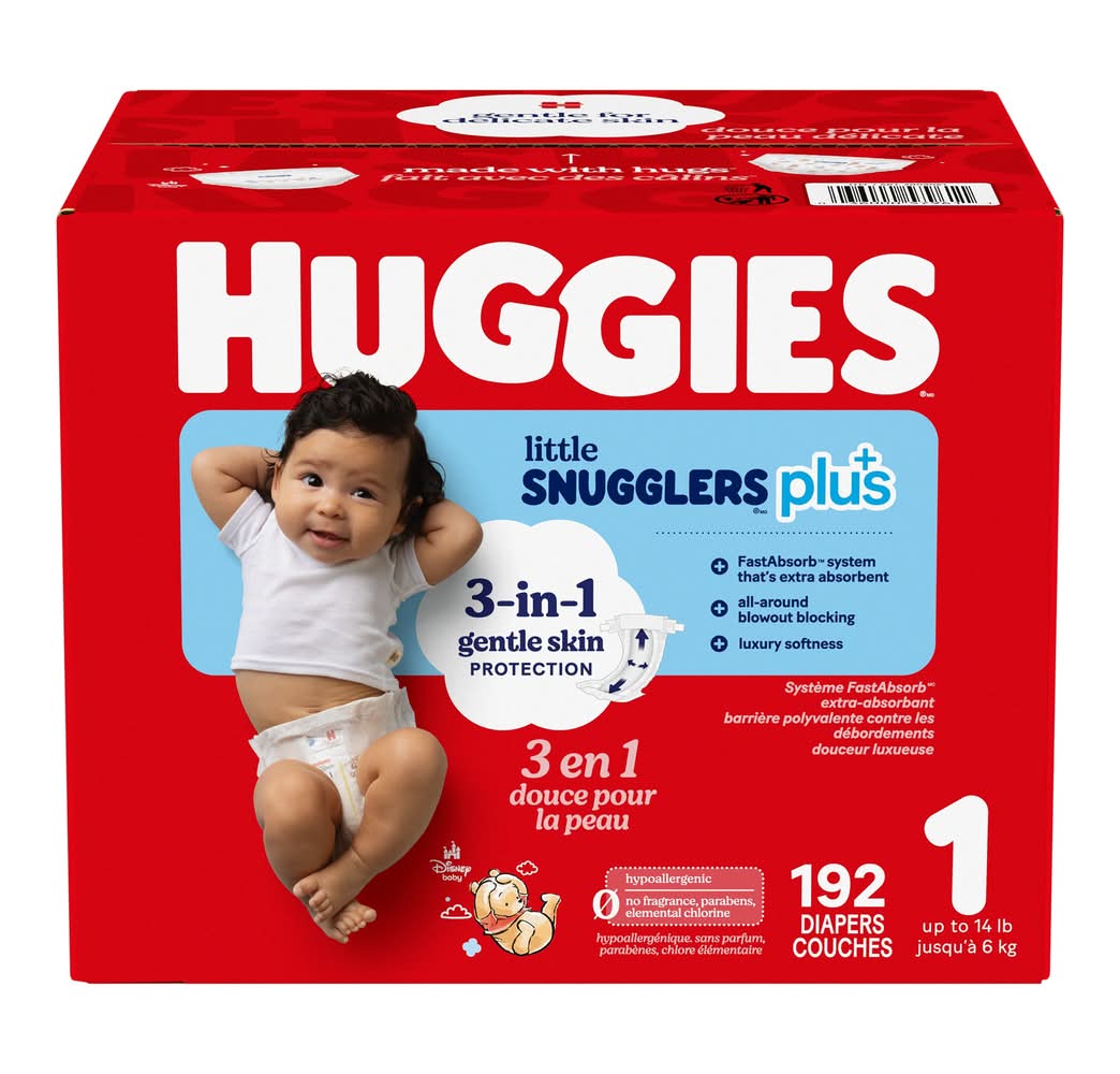 Huggies - Couches Little Snugglers Plus, Taille 1, Paquet De 192 / Huggies Little Snugglers Plus Diapers Size 1, 192-Pack