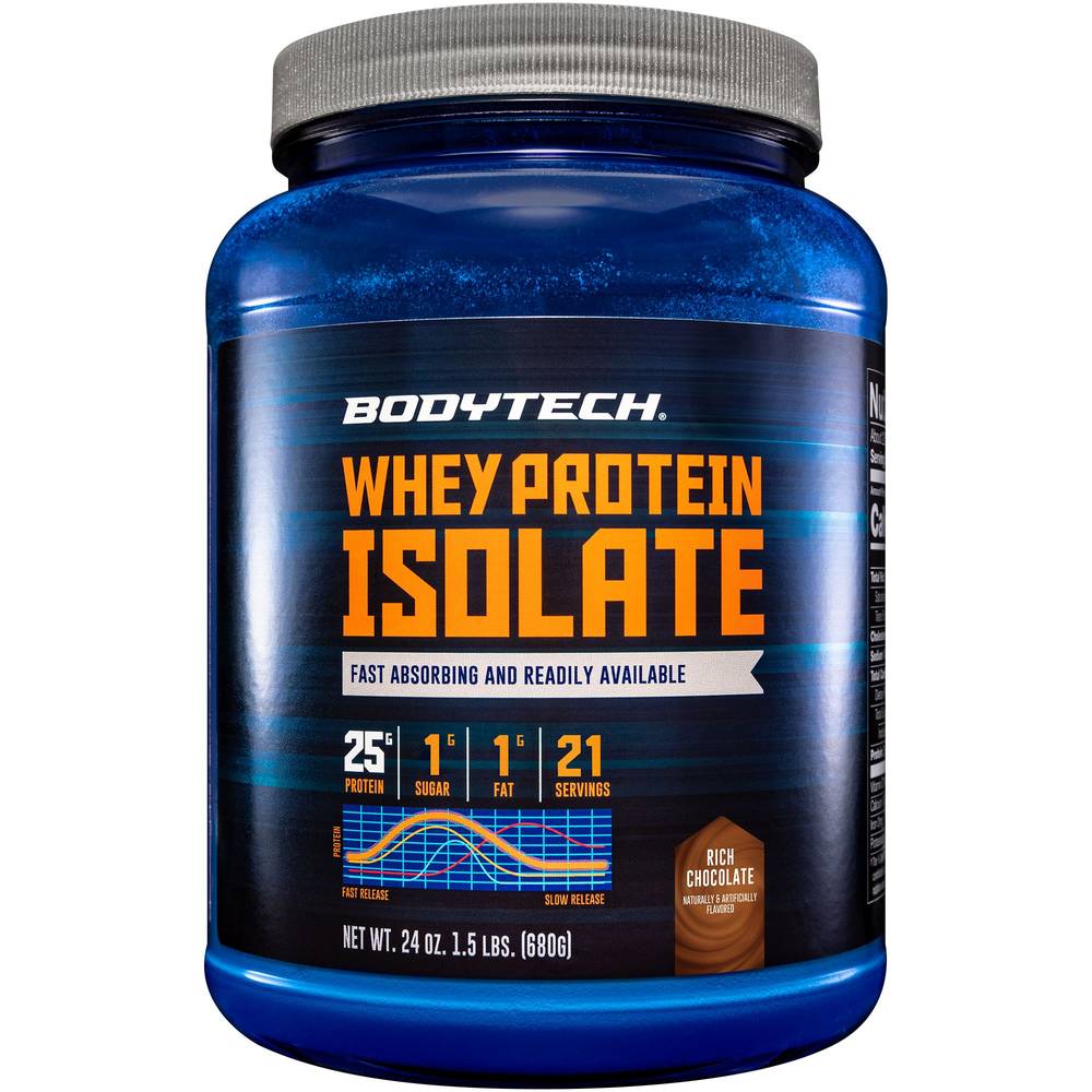 BodyTech Whey Protein Isolate Powder, Rich Chocolate (24 oz)